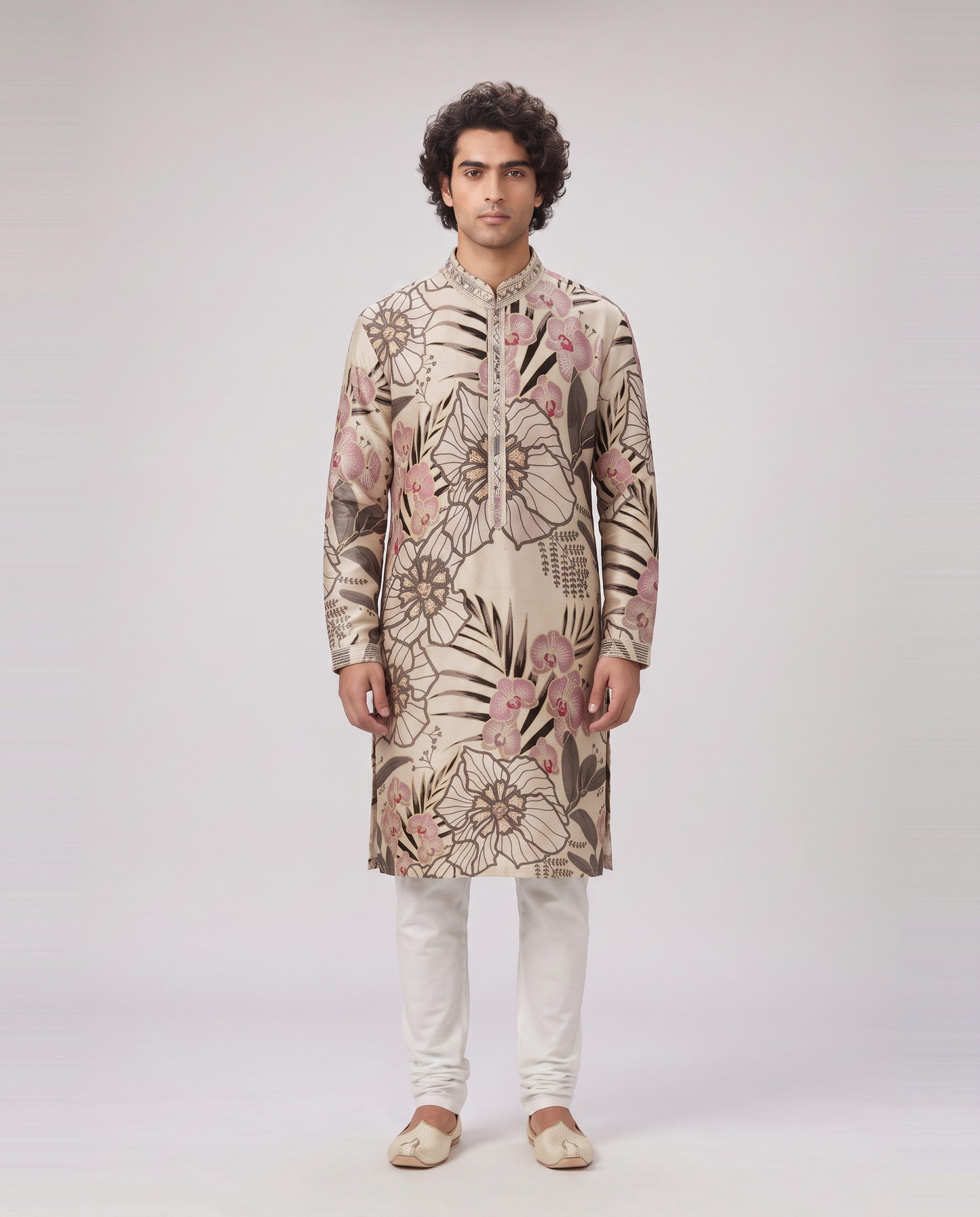 SOFT IVORY TROPICAL PRINTED KURTA SET