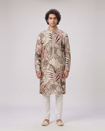 SOFT IVORY TROPICAL PRINTED KURTA SET