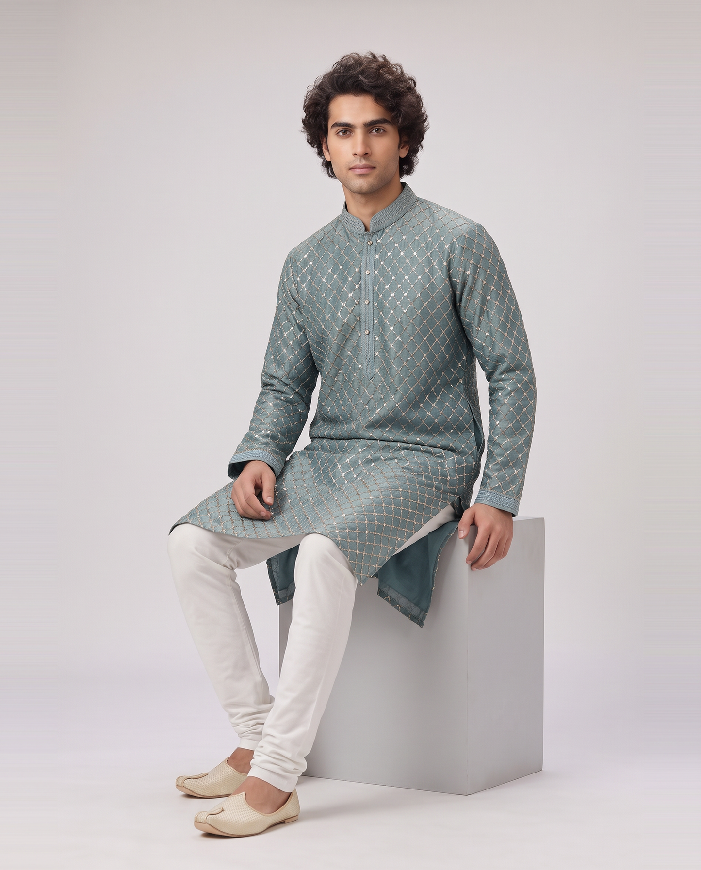 SEA GREEN EMBELLISHED FESTIVE KURTA SET
