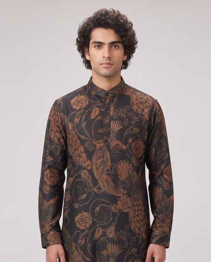 BLACK MONOCHROMATIC PRINTED  KURTA SET