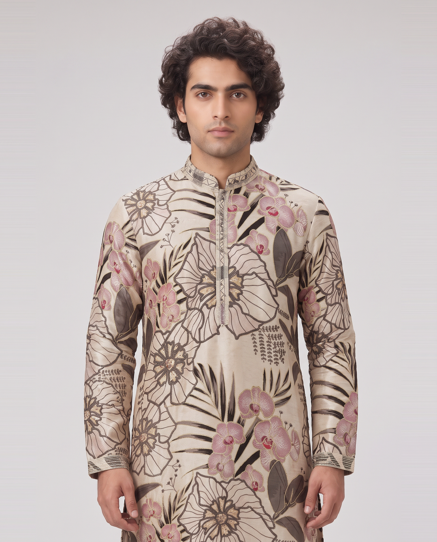 SOFT IVORY TROPICAL PRINTED KURTA SET