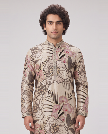 SOFT IVORY TROPICAL PRINTED KURTA SET