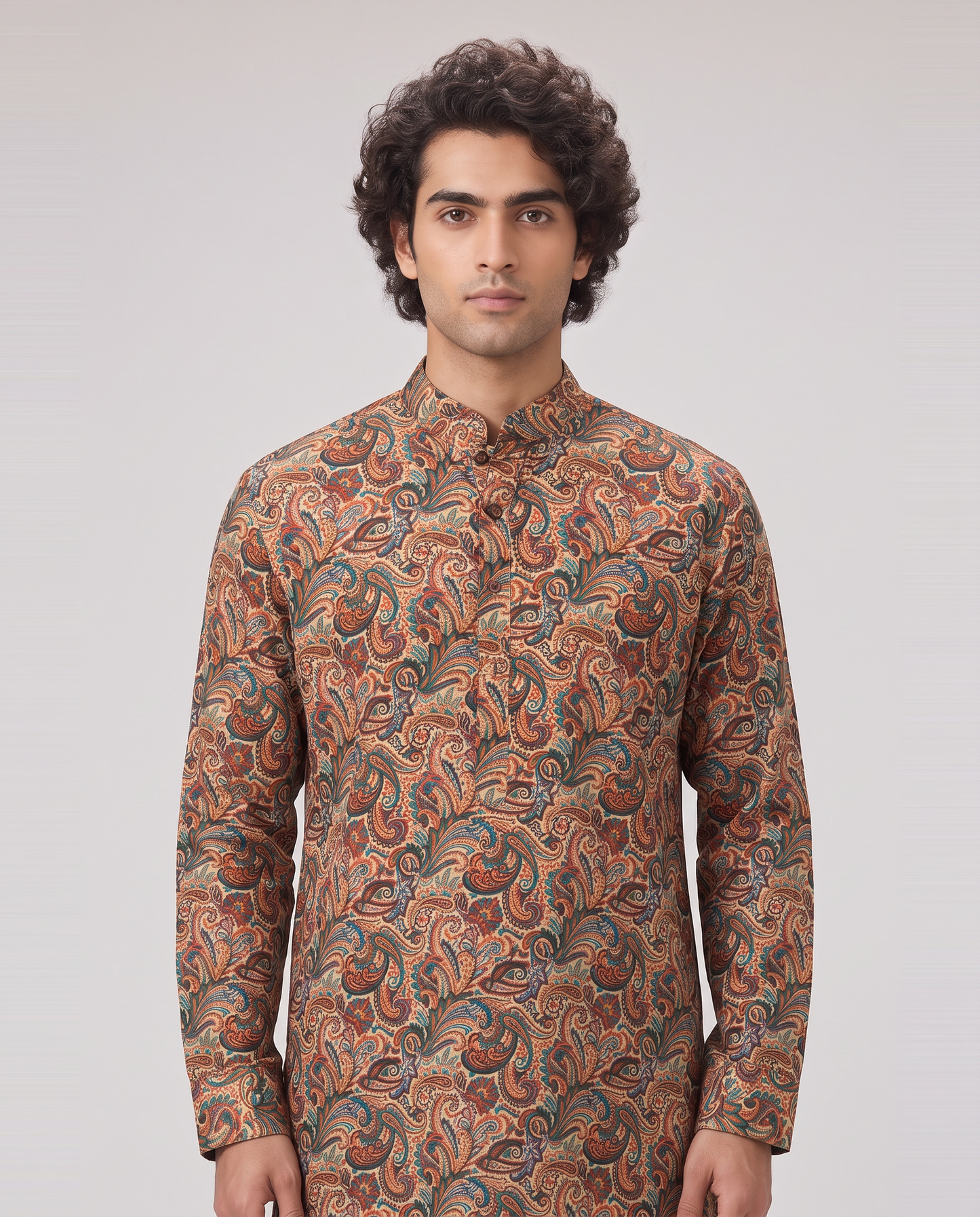 BEIGE MULTICOLOR PAISLEY PRINTED KURTA SET
