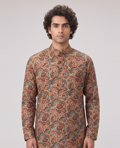 BEIGE MULTICOLOR PAISLEY PRINTED KURTA SET