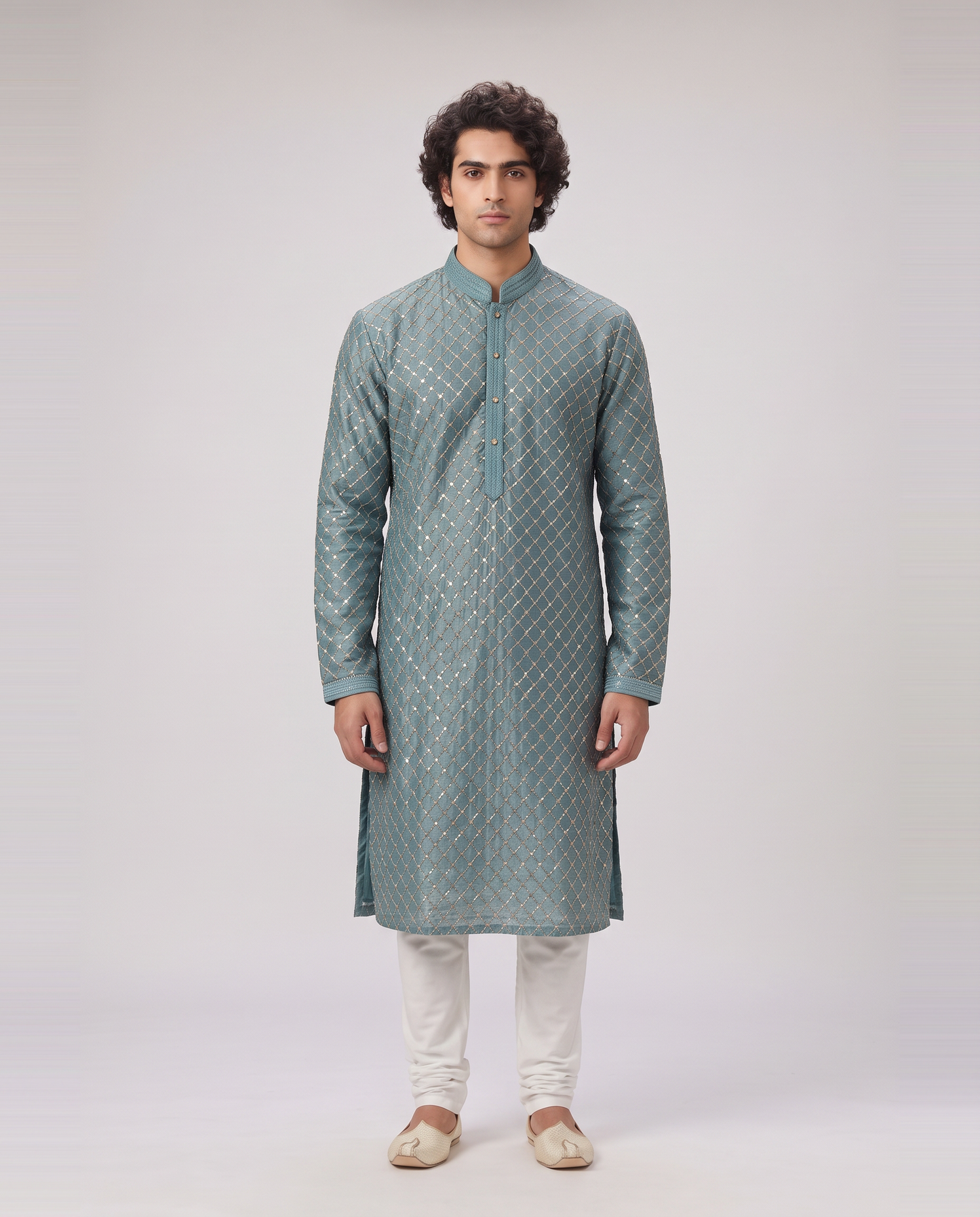 SEA GREEN EMBELLISHED FESTIVE KURTA SET