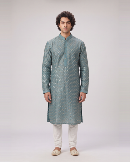 SEA GREEN EMBELLISHED FESTIVE KURTA SET