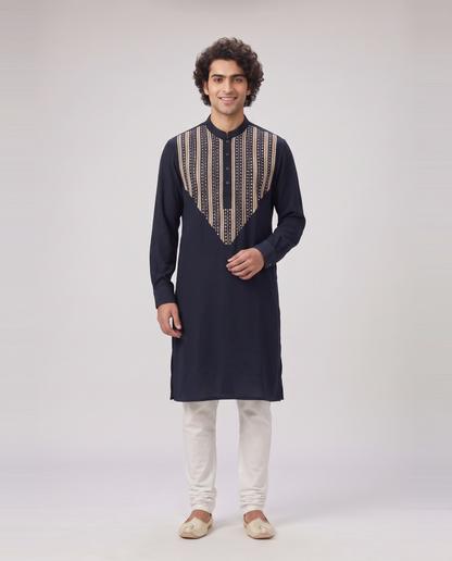 MIDNIGHT NAVY CHEVRON EMBELLISHED  KURTA SET
