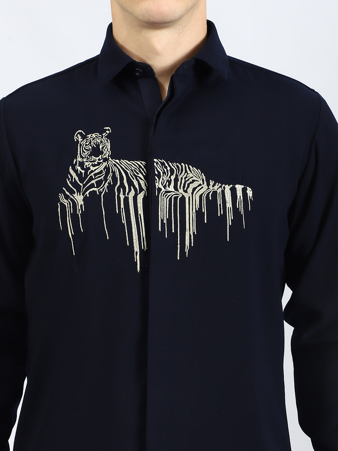 Fierce Tiger Embroidered Statement Shirt