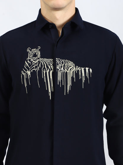 Fierce Tiger Embroidered Statement Shirt