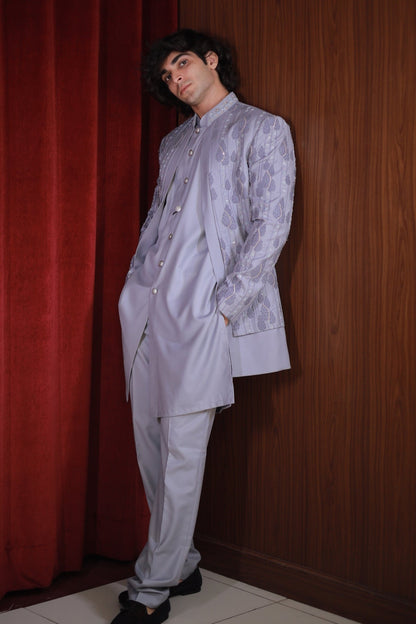 GREY EMBROIDERED BANDHGALA SET