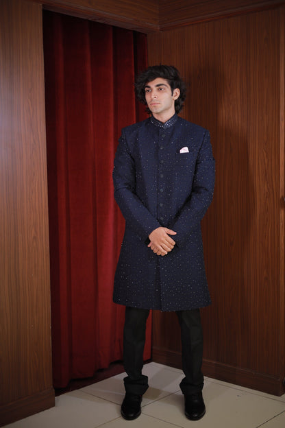 NAVY EMBROIDERED ACHKAN