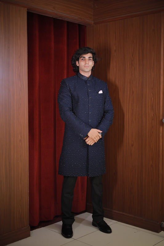 NAVY EMBROIDERED ACHKAN