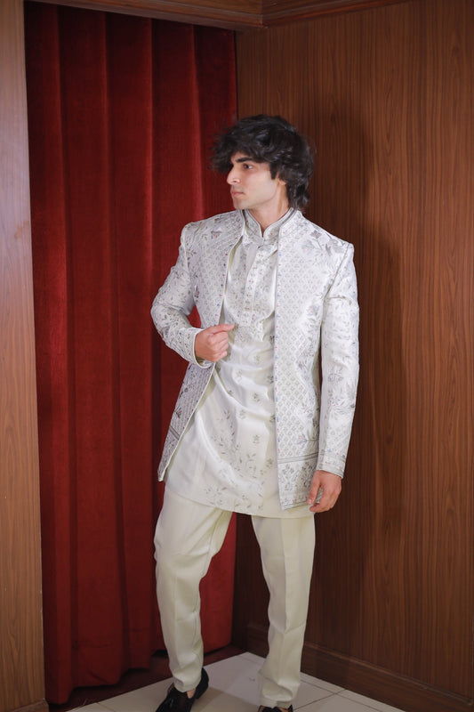 GREY EMBROIDERED BANDHGALA SET