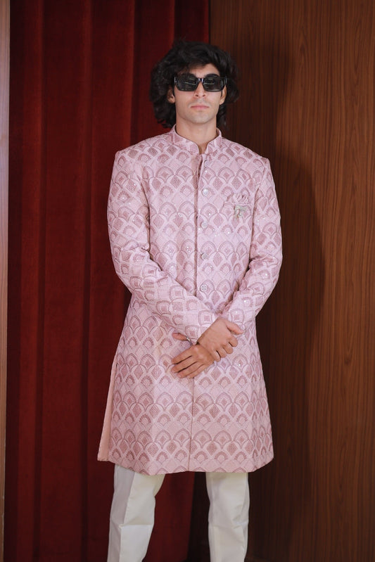 PEACH SCALLOP SHERWANI