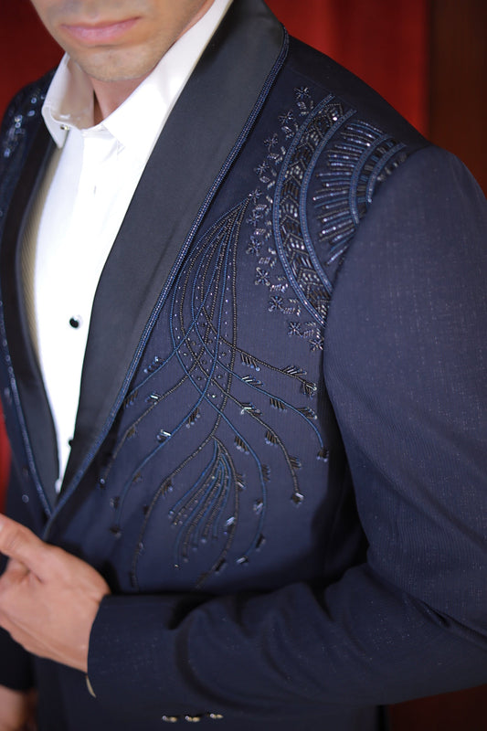 NAVY EMBROIDERED 2 PIECE SUIT