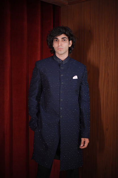 NAVY EMBROIDERED ACHKAN