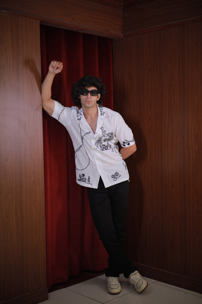 WHITE EMBROIDERED VACATION SHIRT