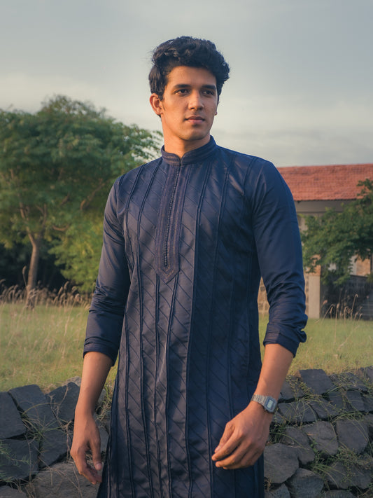 Navy Pleated Kurta Set