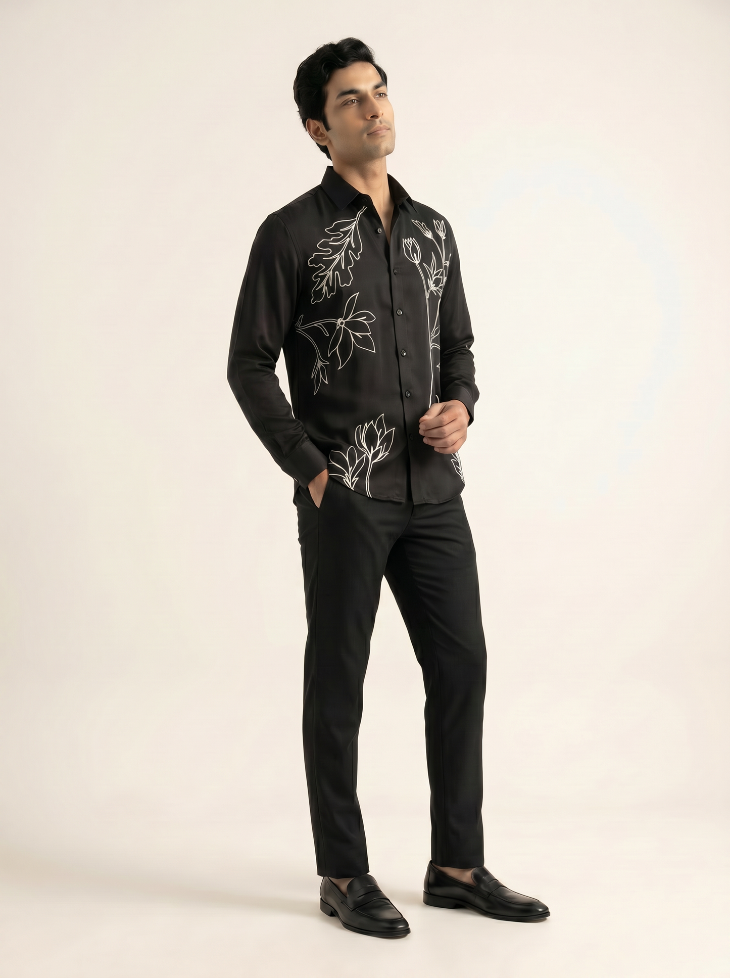 BLACK PREMIUM TROPICAL EMBELLISHED SHIRT