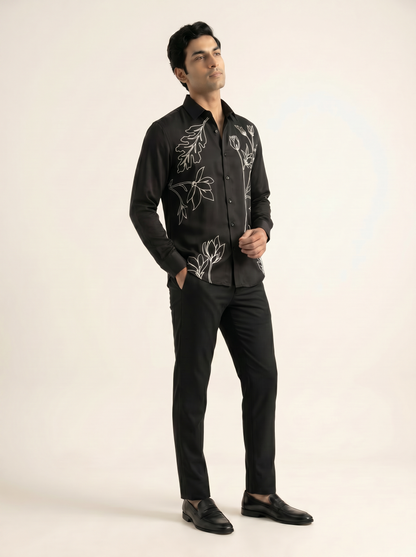 BLACK PREMIUM TROPICAL EMBELLISHED SHIRT