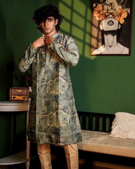 Forest Green Printed Kurta