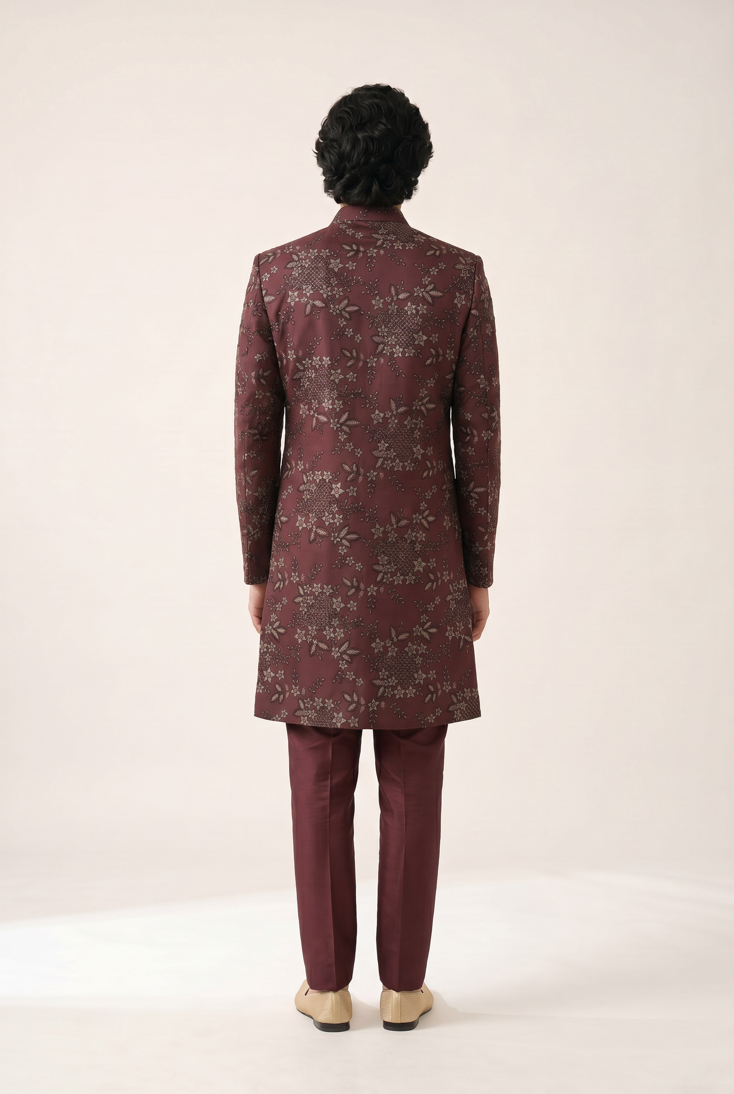 BURGUNDY TWILL EMBROIDERED INDO WESTERN SET