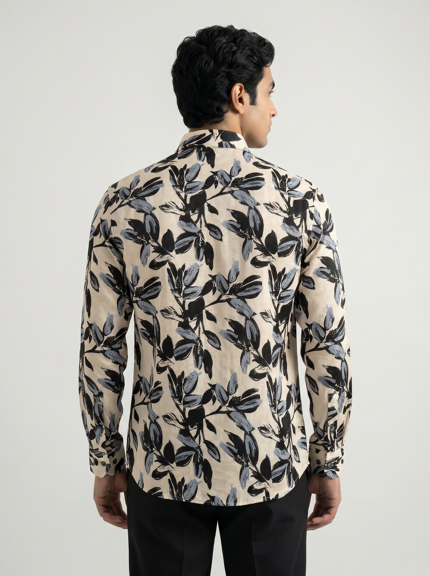 WHITE PREMIUM TEXTURED TROPICAL PRINTED SHIRT