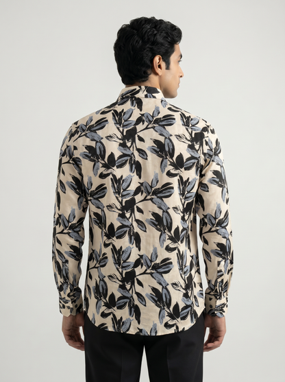 WHITE PREMIUM TEXTURED TROPICAL PRINTED SHIRT