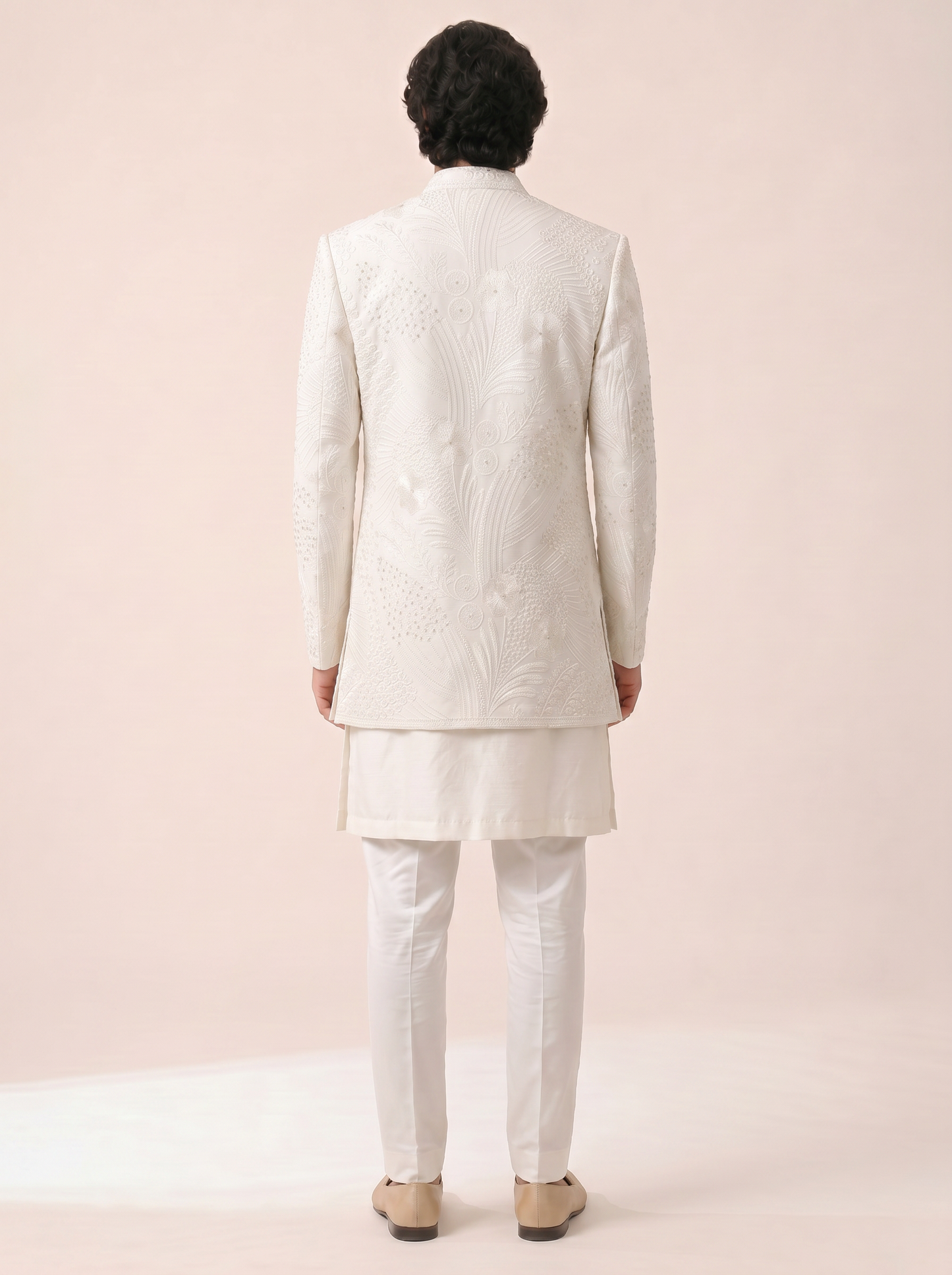 WHITE ALL OVER EMBROIDERED INDO WESTERN SET