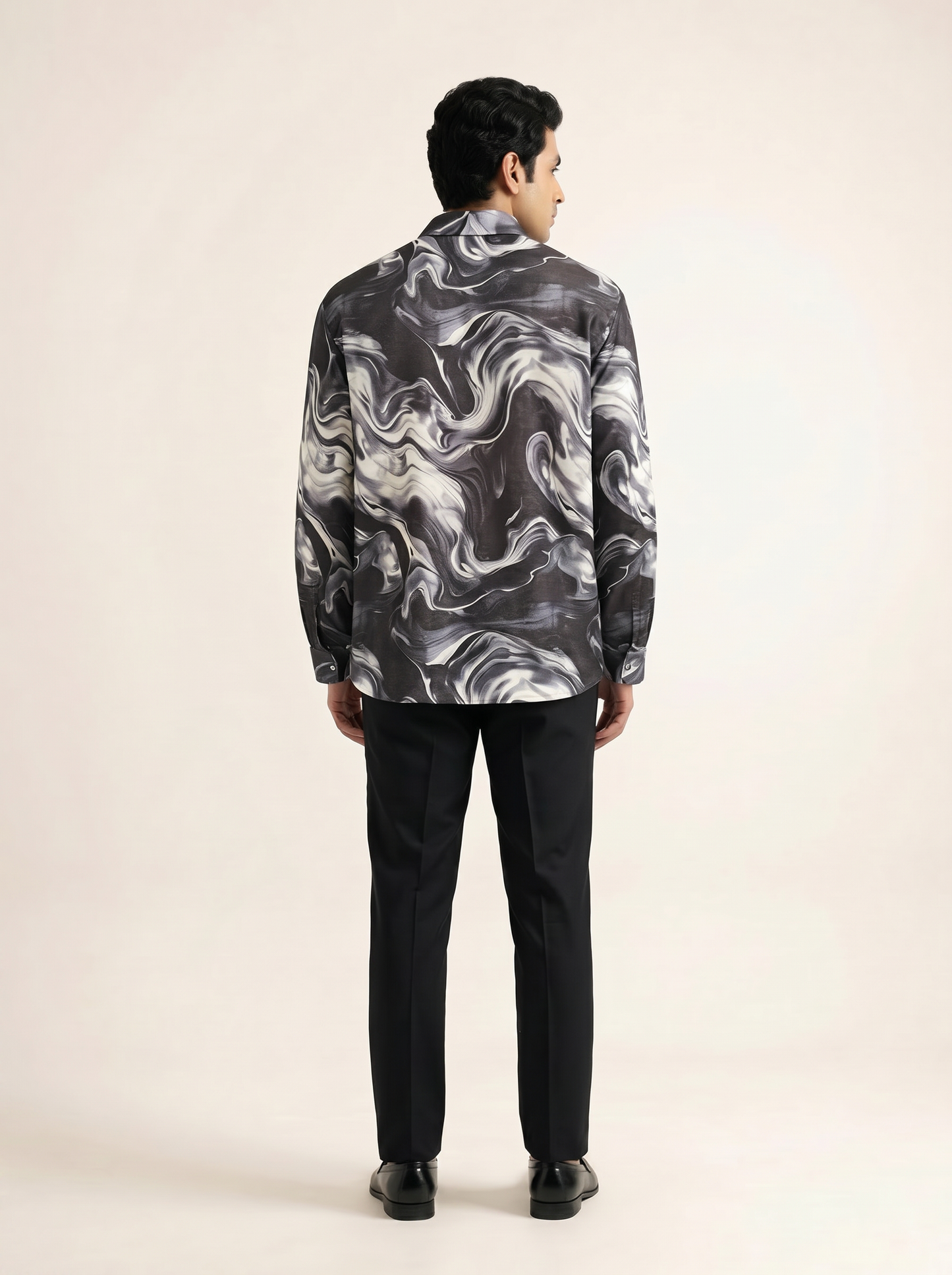 BLACK DIGITAL PRINTED TEXTURED SHIRT