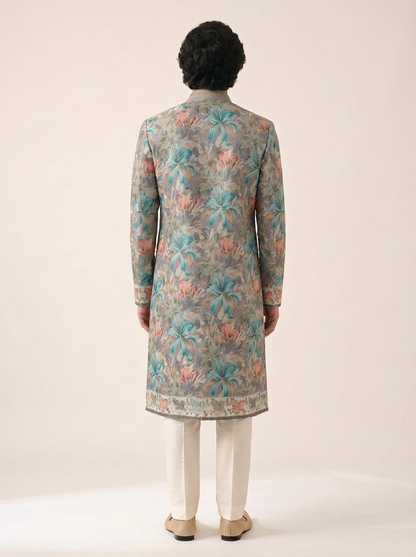 ASH BLUE TROPICAL EMBELLISHED KURTA SET