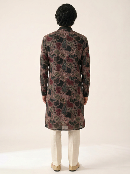 BLACK MULTICOLOURED  EMBELLISHED KURTA SET
