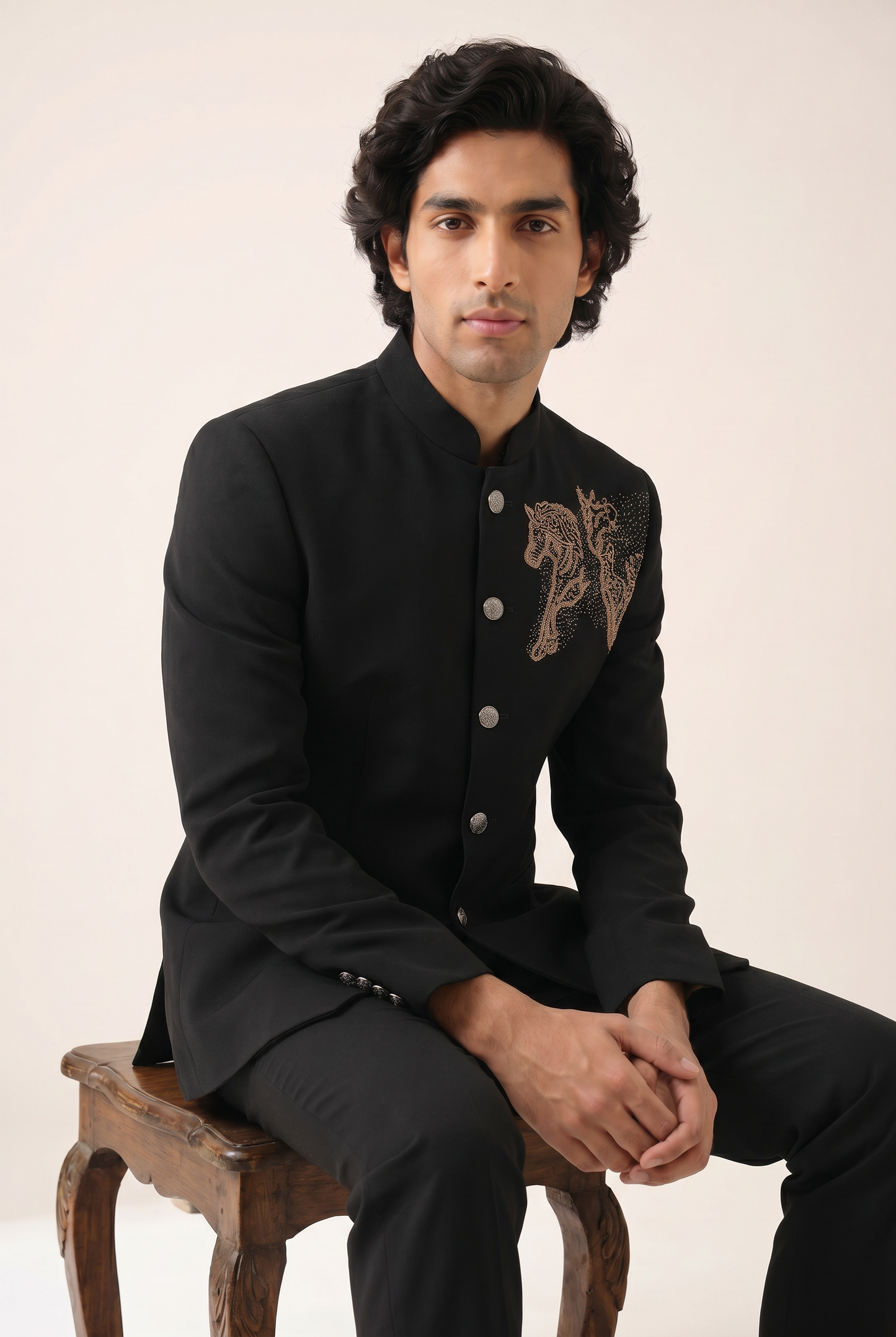 DARK NAVY ICONIC EMBELLISHED BANDHGALA SET