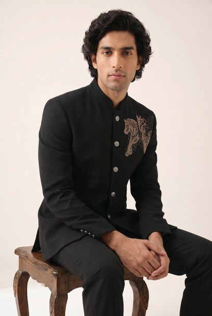 DARK NAVY ICONIC EMBELLISHED BANDHGALA SET