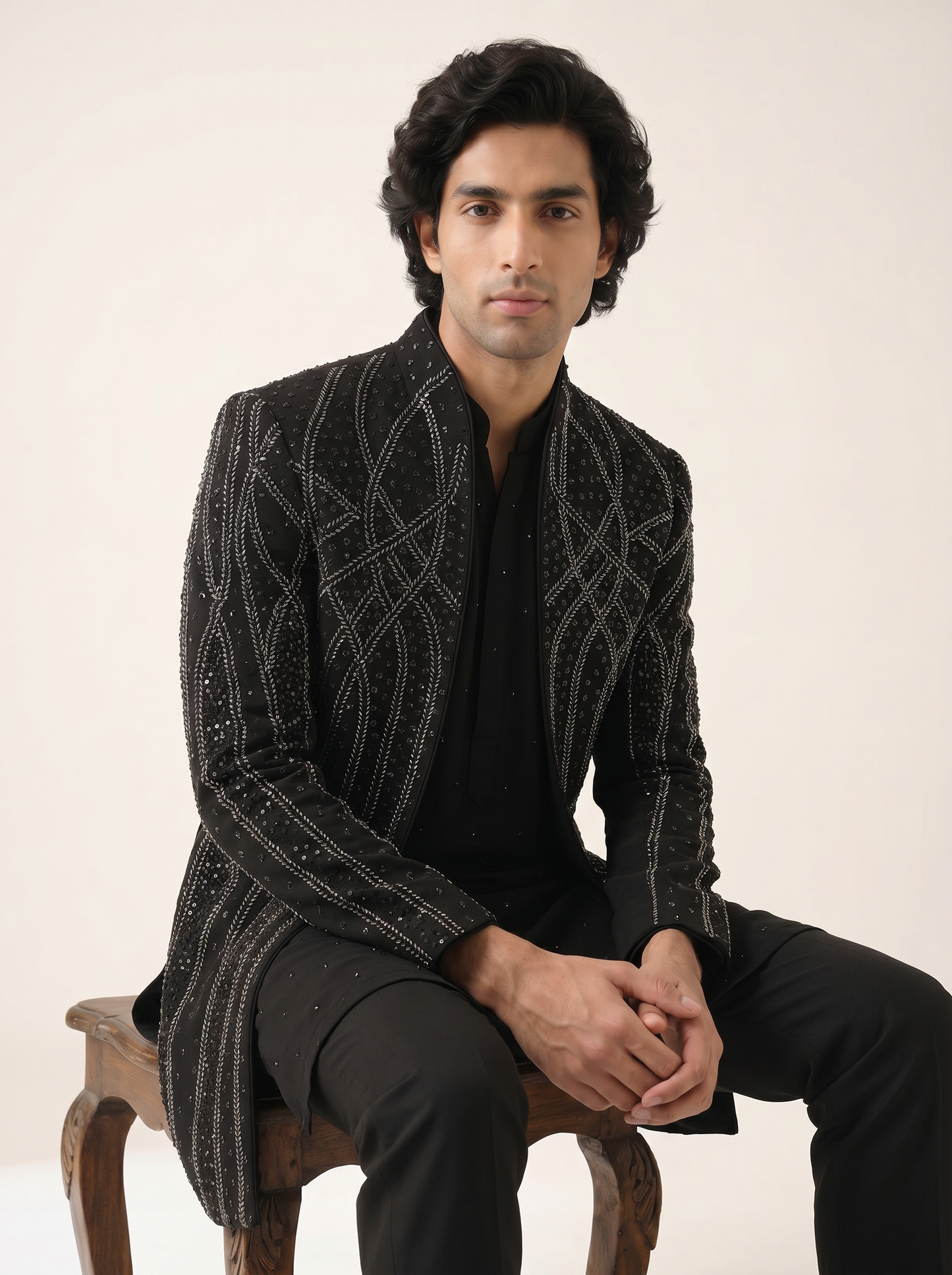 BLACK SEQUINS EMBELLISHED INDO WESTERN SET
