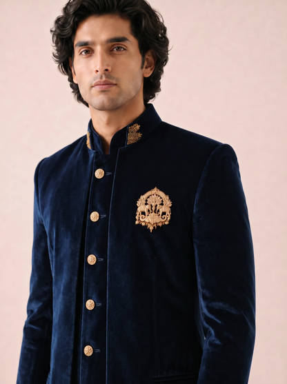 NAVY SUPER SOFT VELVET BANDHGALA SET