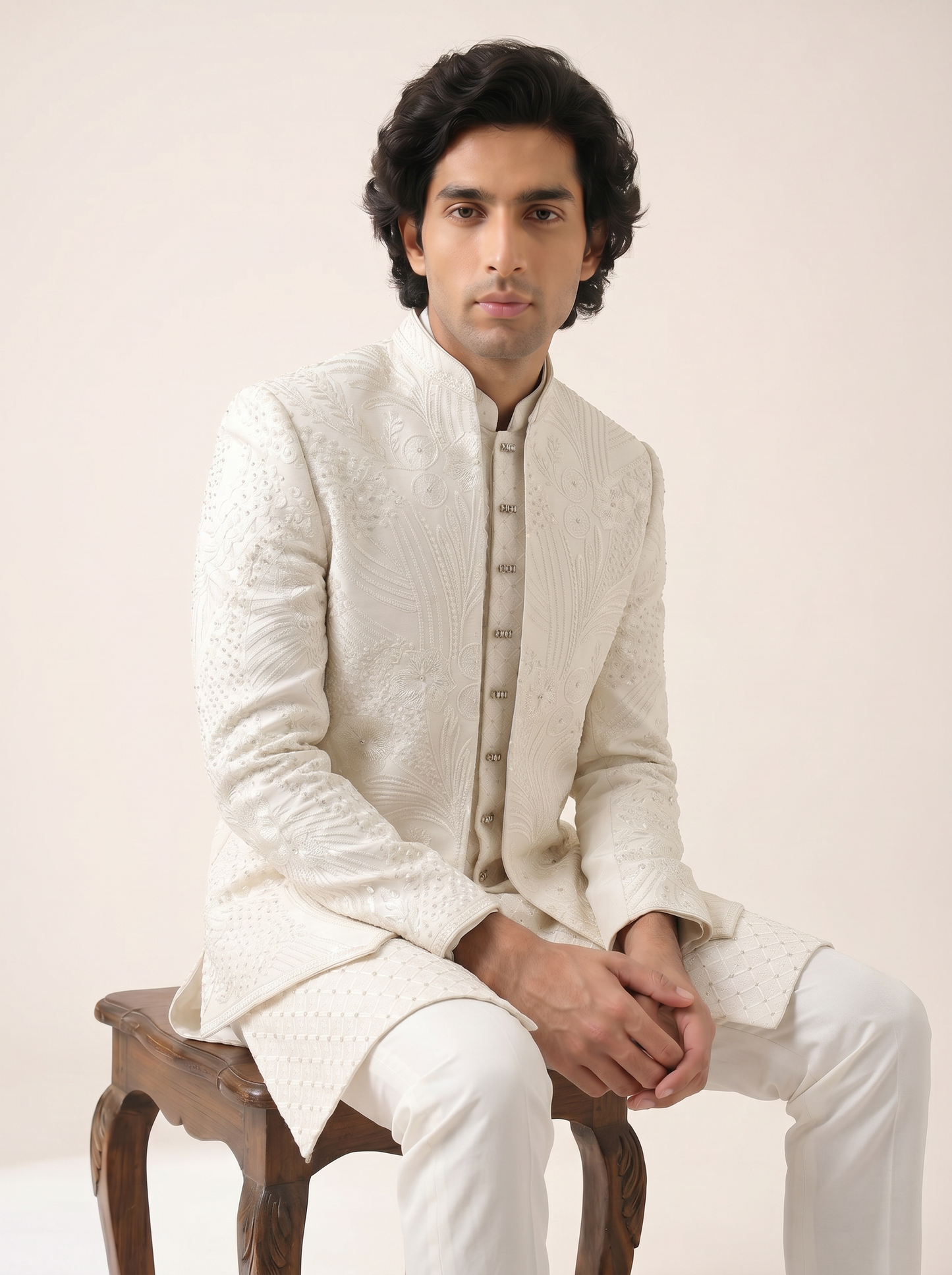 WHITE ALL OVER EMBROIDERED INDO WESTERN SET