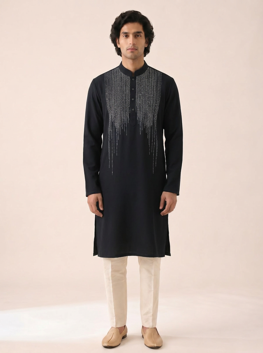 MIDNIGHT NAVY GLEAMING EMBELLISHED KURTA SET