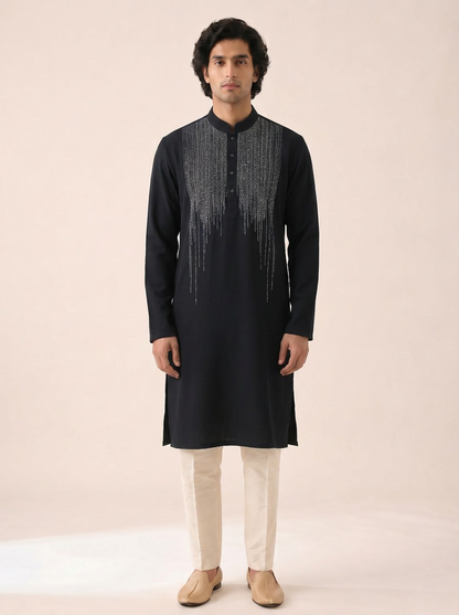 MIDNIGHT NAVY GLEAMING EMBELLISHED KURTA SET