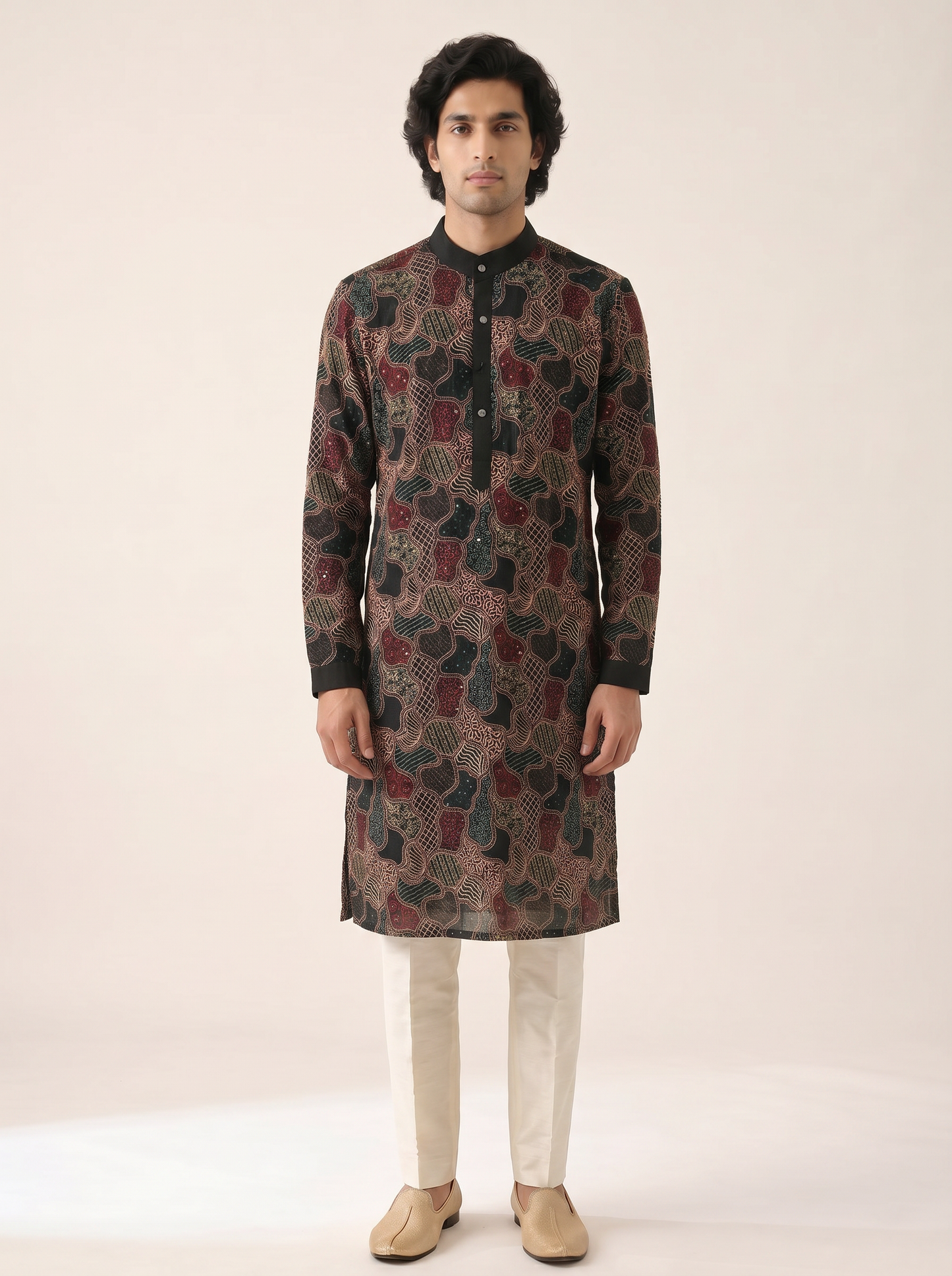 BLACK MULTICOLOURED  EMBELLISHED KURTA SET
