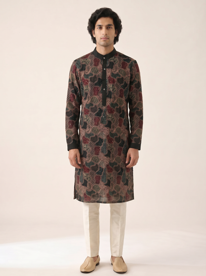 BLACK MULTICOLOURED  EMBELLISHED KURTA SET