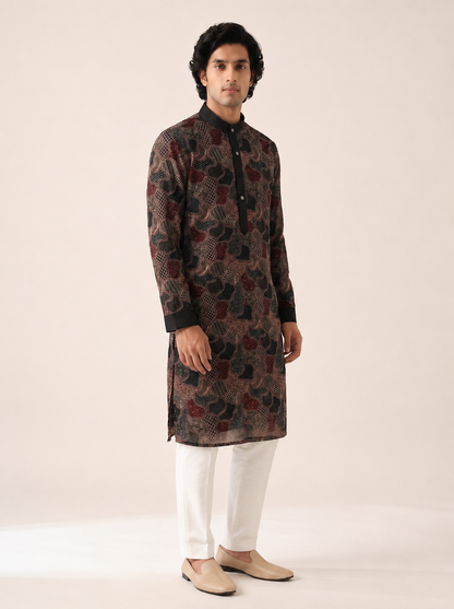 BLACK MULTICOLOURED  EMBELLISHED KURTA SET