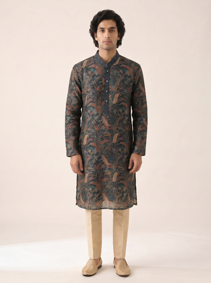 NAVY ALL OVER PRINTED FESTIVE KURTA SET