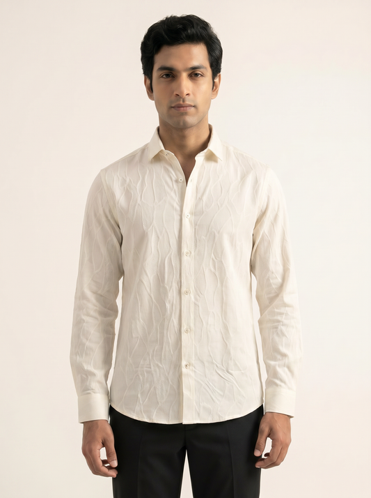 PEARL WHITE MULTI TEXTURED PREMIUM SHIRT