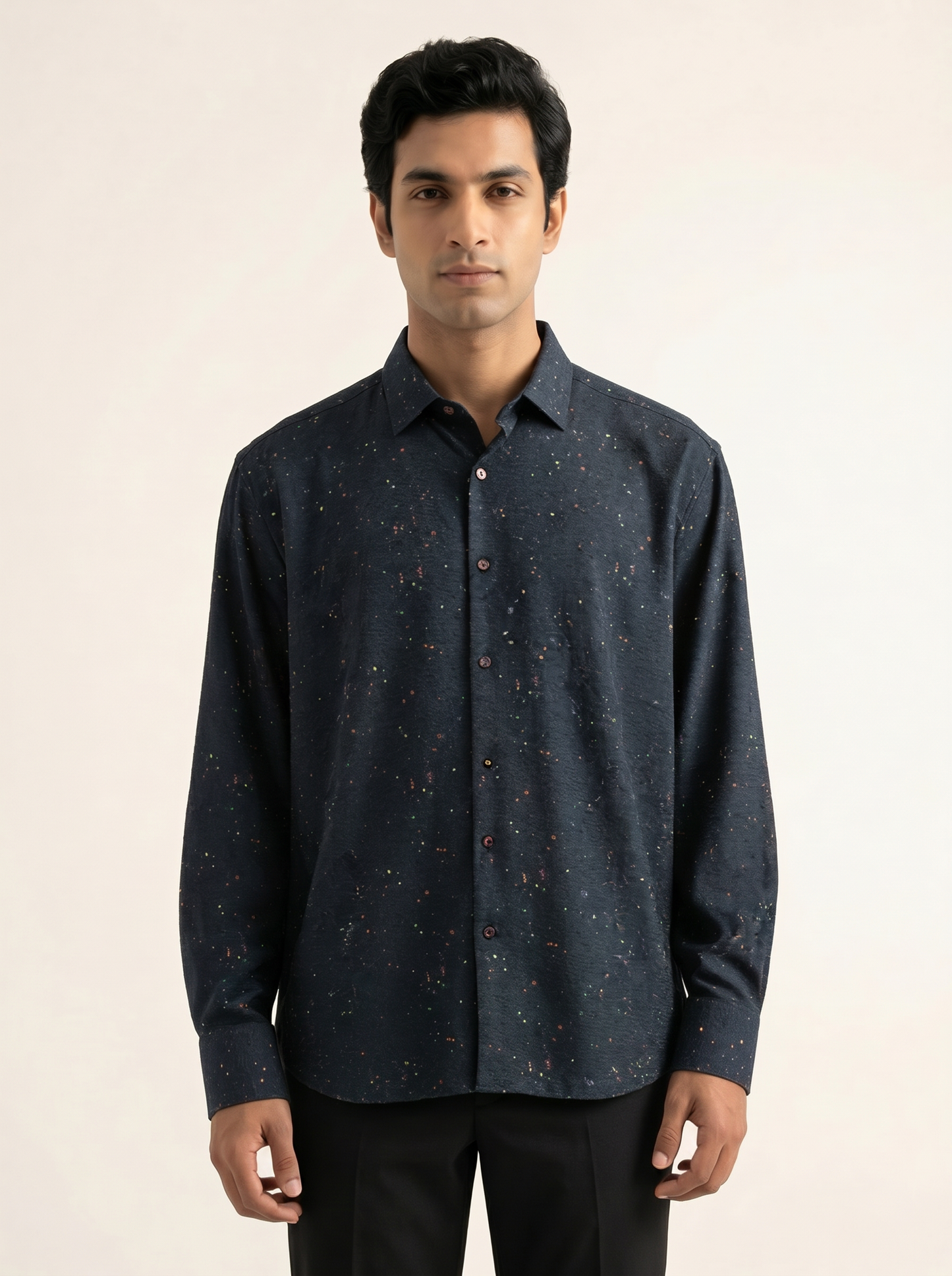 NAVY MODERN TEXTURED KNITTED SHIRT