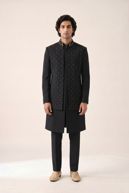 NAVY PREMIUM EMBELLISHED INDO WESTERN SET