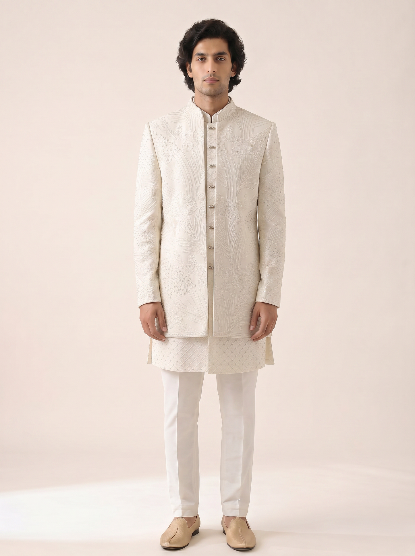 WHITE ALL OVER EMBROIDERED INDO WESTERN SET