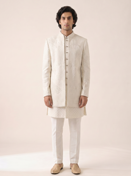 WHITE ALL OVER EMBROIDERED INDO WESTERN SET