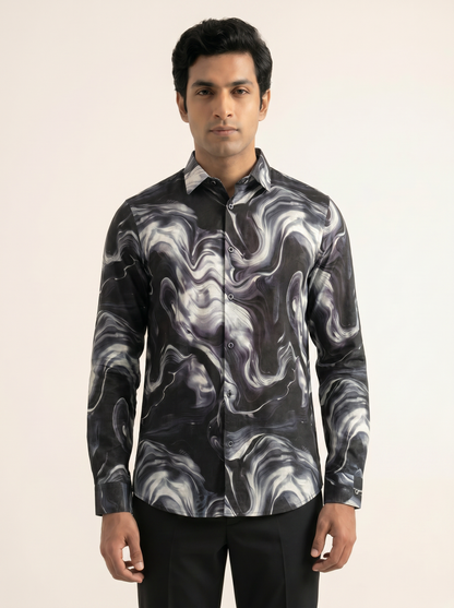 BLACK DIGITAL PRINTED TEXTURED SHIRT