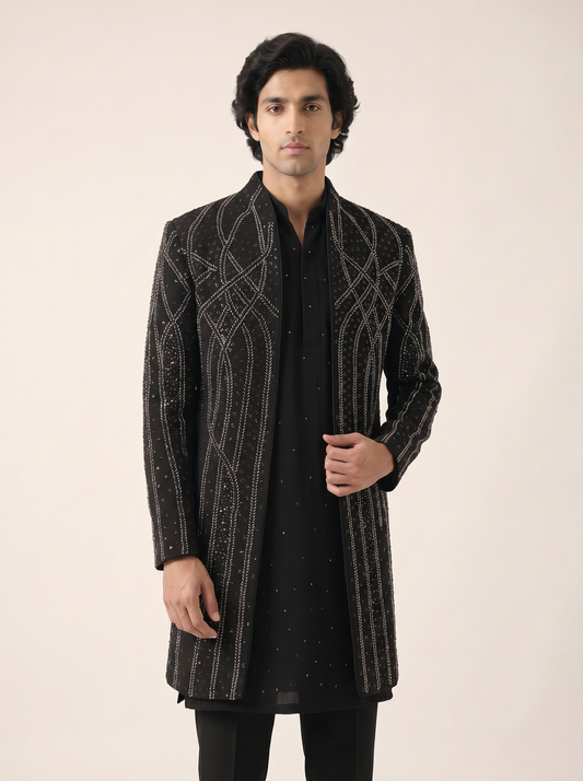 BLACK SEQUINS EMBELLISHED INDO WESTERN SET